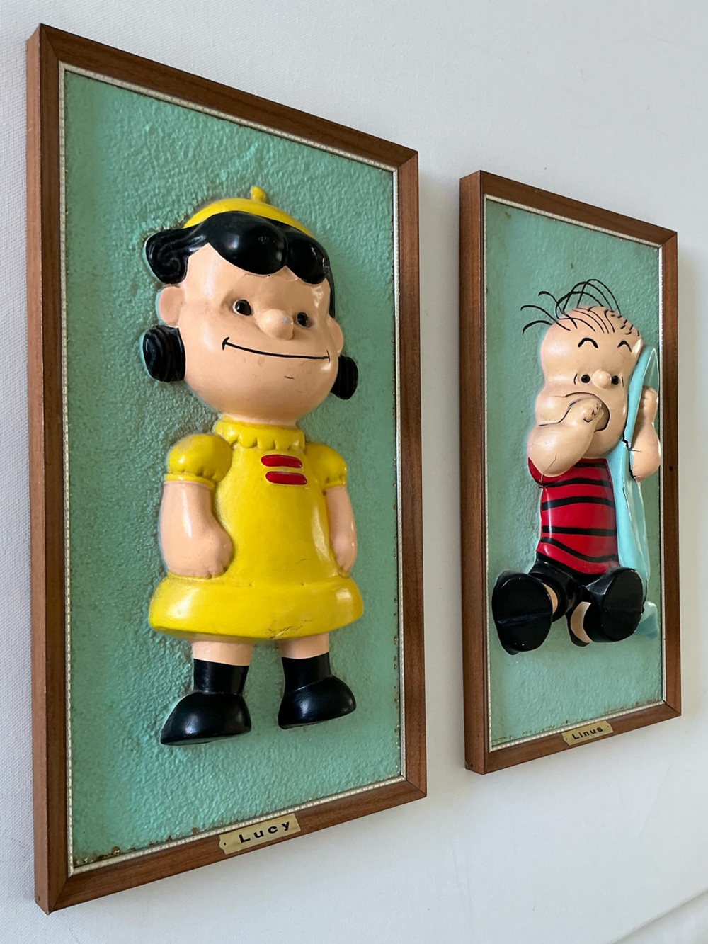Vintage 1965 Peanuts Lucy & Linus 3D Wall Plaques Set Mid Century Decor - Picture 10 of 15